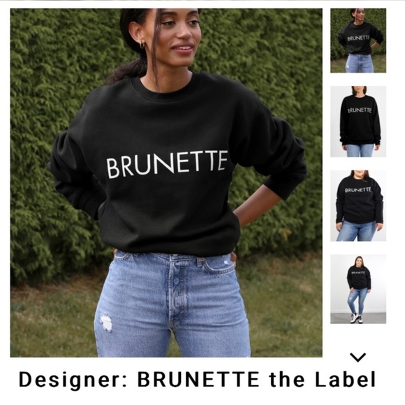Brunette the Label "Brunette" Classic Crewneck Sweatshirt Black White XS/Small - Picture 3 of 10